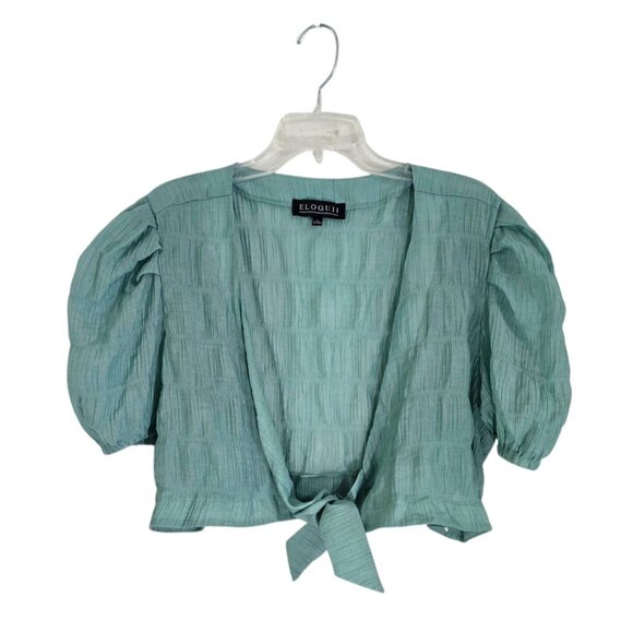 Eloquii Womens Green 2 Pcs Set Cropped Tie Front Top Sz 18 Wide Leg Pants Sz 14 - Picture 3 of 12